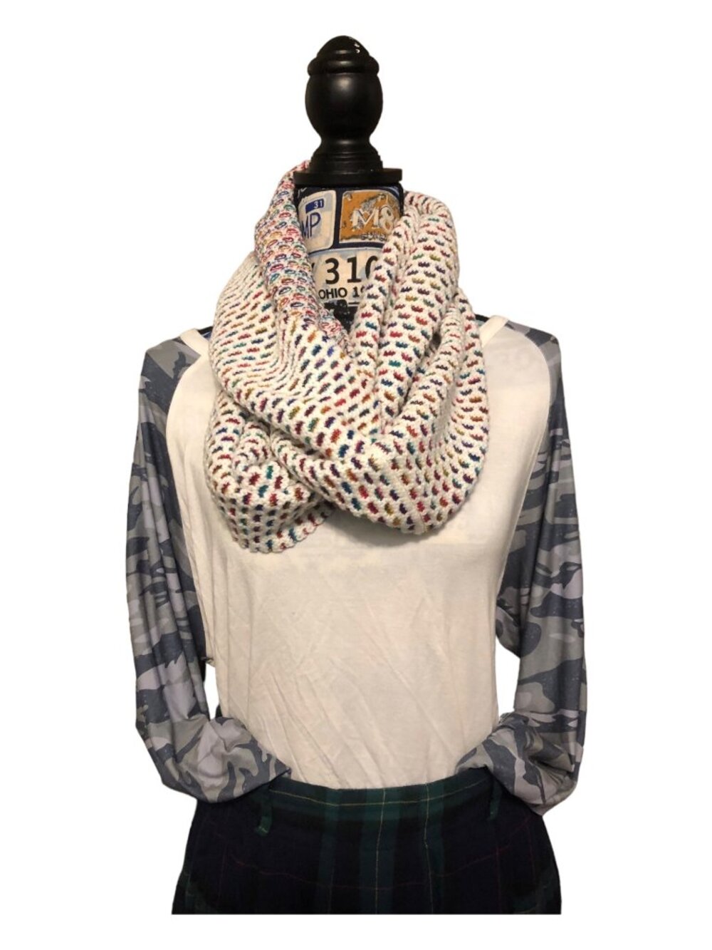 Talbots Multi Color Rainbow Tones Accent  Warm Textured Infinity Scarf